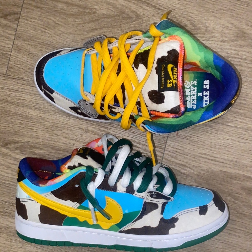 Nike SB Dunk Low "Ben & Jerry's Chunky Dunky" Blue Yellow Cow Print Sneakers